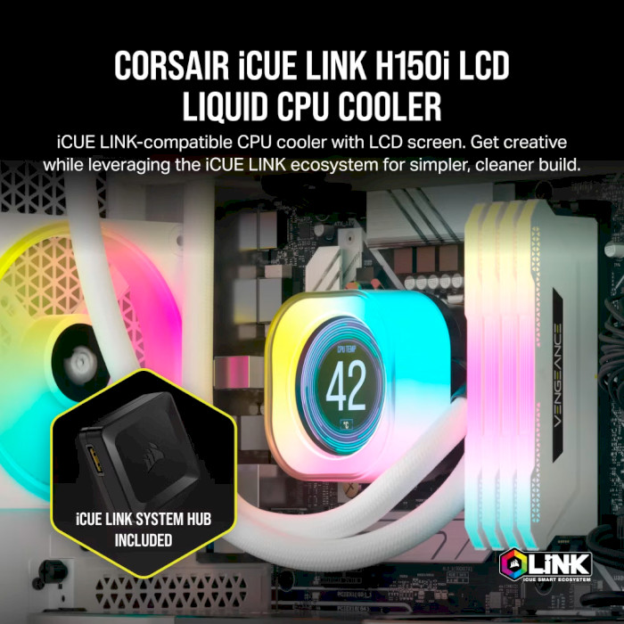 Система водяного охолодження CORSAIR iCUE Link H150i LCD RGB White (CW-9061010-WW)