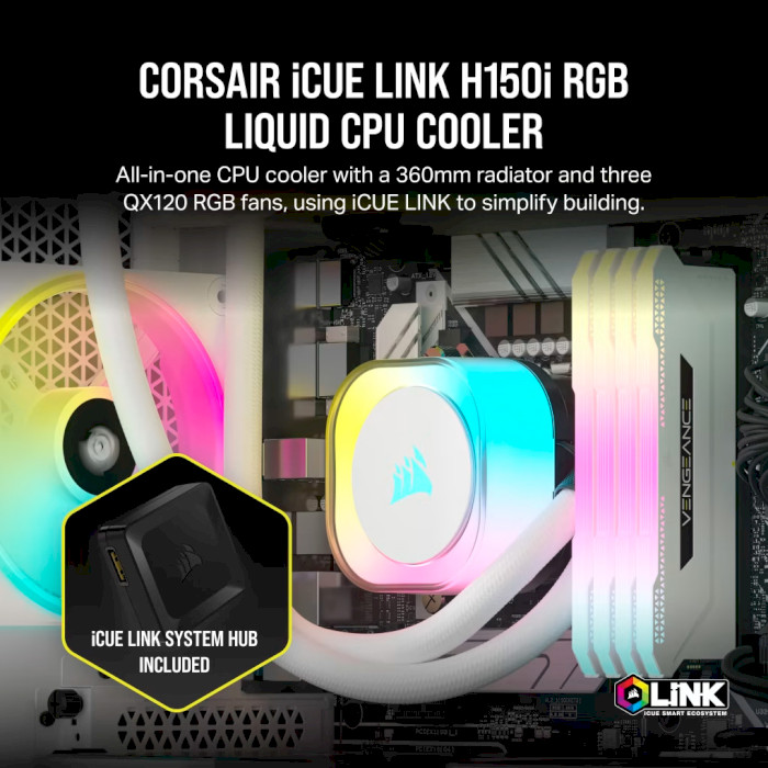 Система водяного охлаждения CORSAIR iCUE Link H150i RGB White (CW-9061006-WW)
