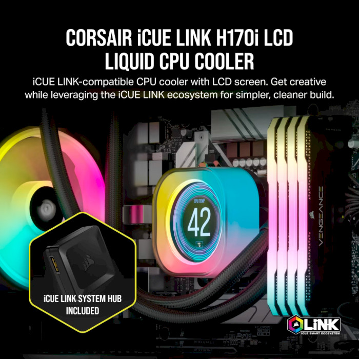 Система водяного охолодження CORSAIR iCUE Link H170i LCD RGB Black (CW-9061009-WW)