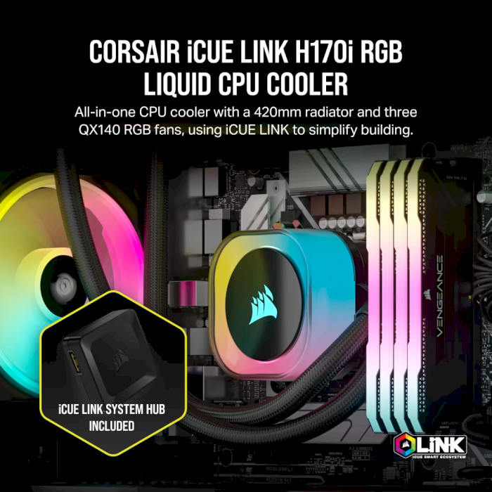 Система водяного охлаждения CORSAIR iCUE Link H170i RGB Black (CW-9061004-WW)