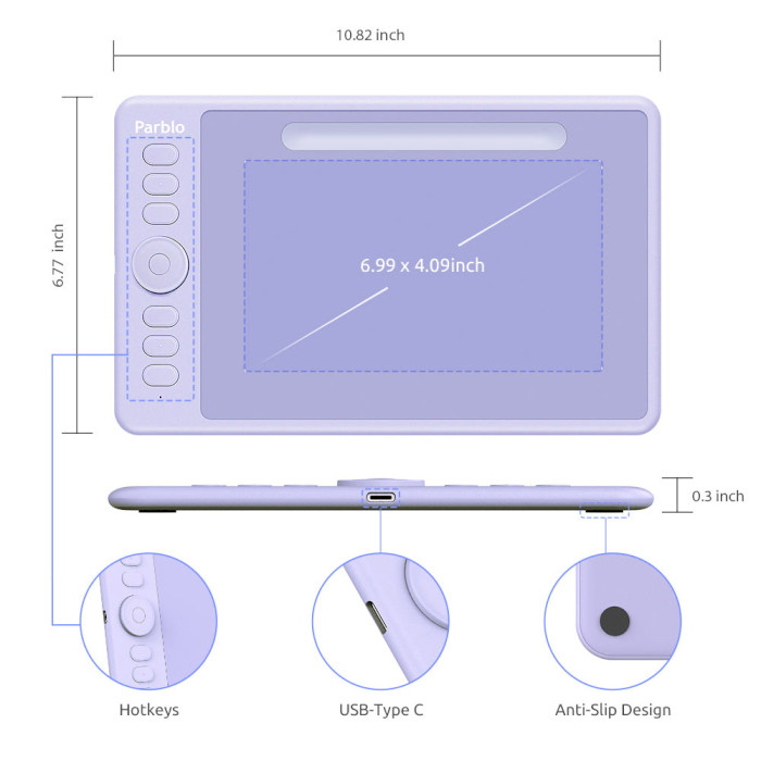 Графічний планшет PARBLO Intangbo S Violet