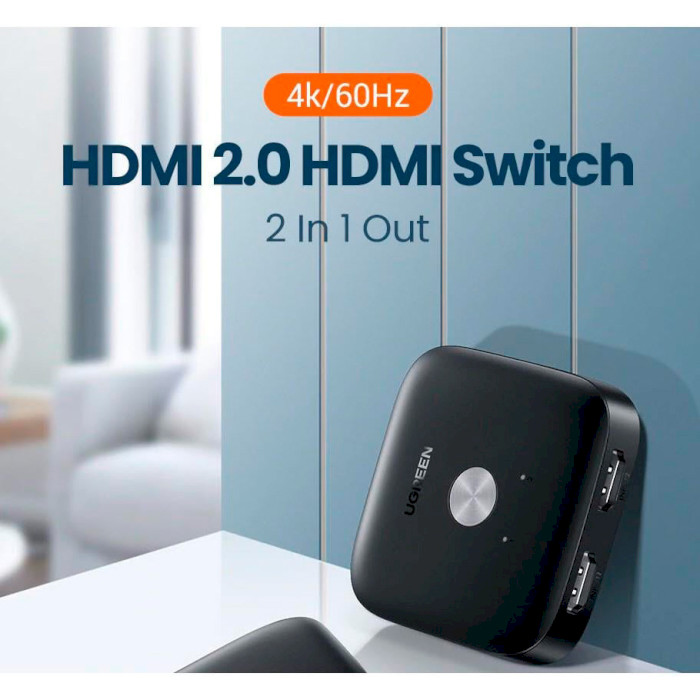 HDMI світч 2 to 1 UGREEN CM333 2-in-1 Out HDMI Switcher 4K@60Hz (80126)