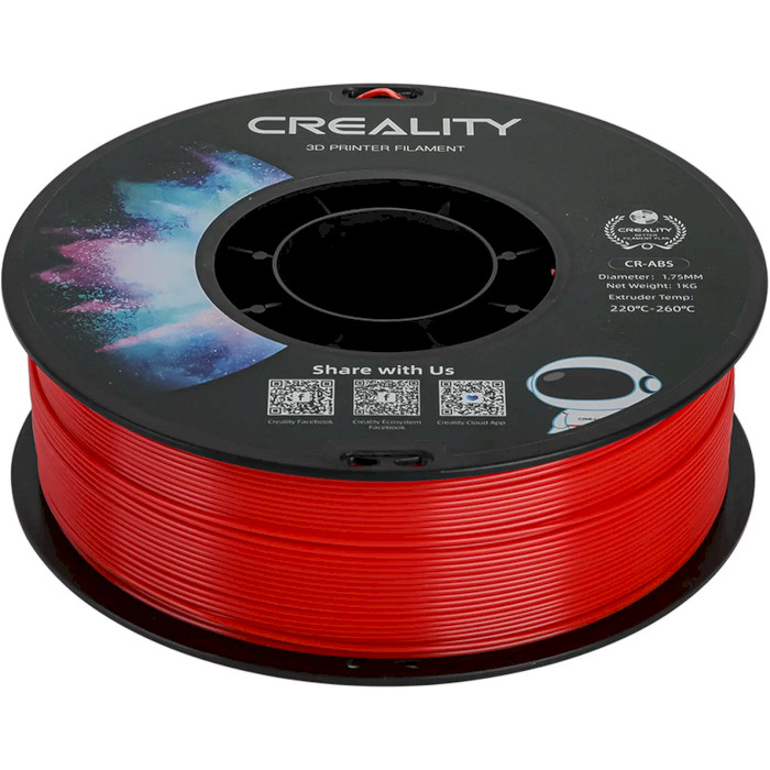 Пластик (філамент) для 3D принтера CREALITY CR-ABS 1.75mm, 1кг, Red (3301020032)