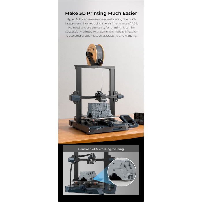 Пластик (філамент) для 3D принтера CREALITY Hyper ABS 1.75mm, 1кг, Gray (3301020041)