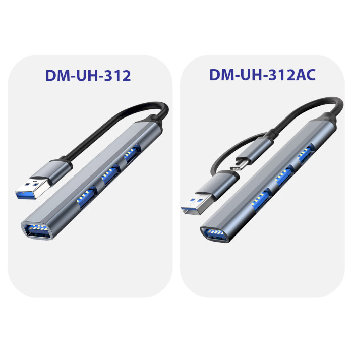 USB-хаб DYNAMODE 4-in1 USB-C to 1xUSB3.0, 3xUSB2.0 Gray (DM-UH-312AC)