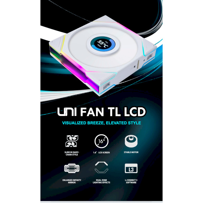 Комплект вентиляторів LIAN LI Uni Fan TL LCD 120 White 3-Pack (G99.12TLLCD3W.00)