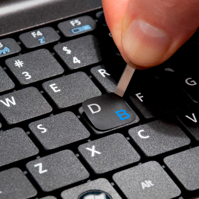 Наліпки на клавіатуру SampleZone чорні з білими та синіми літерами, EN/UA/RU (SZ-BK-BS)