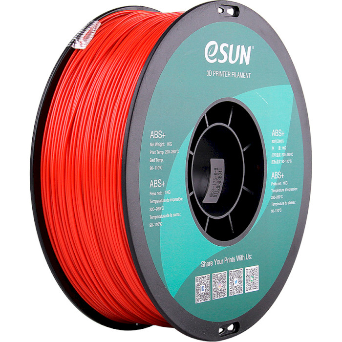 Пластик (филамент) для 3D принтера ESUN ABS+ 2.85mm, 1кг, Red (ABS+285R1)