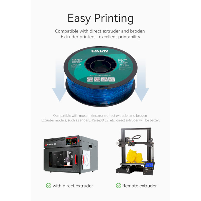 Пластик (филамент) для 3D принтера ESUN eTPU-95A 1.75mm, 1кг, Black (ETPU-95A175B1)