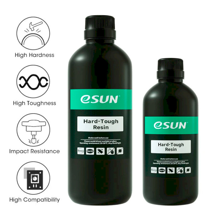 Фотополимерная резина для 3D принтера ESUN Hard-Tough Resin, 1кг, Black (HARDTOUGH-B1)