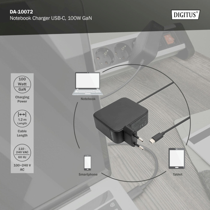 Блок питания DIGITUS Notebook Charger USB-C GaN 100W
