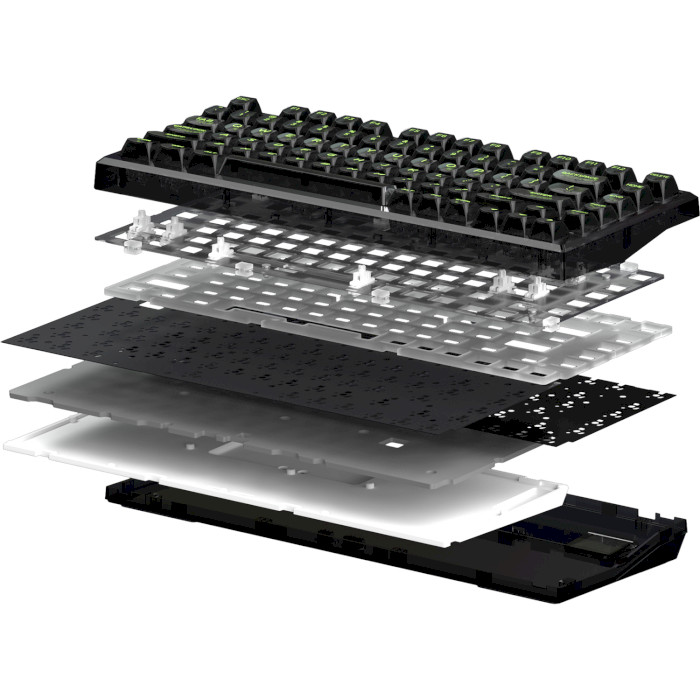 Клавіатура бездротова FL ESPORTS Q75 SAM Kailh MX Cool Mint Switch Dark Ice Transparent