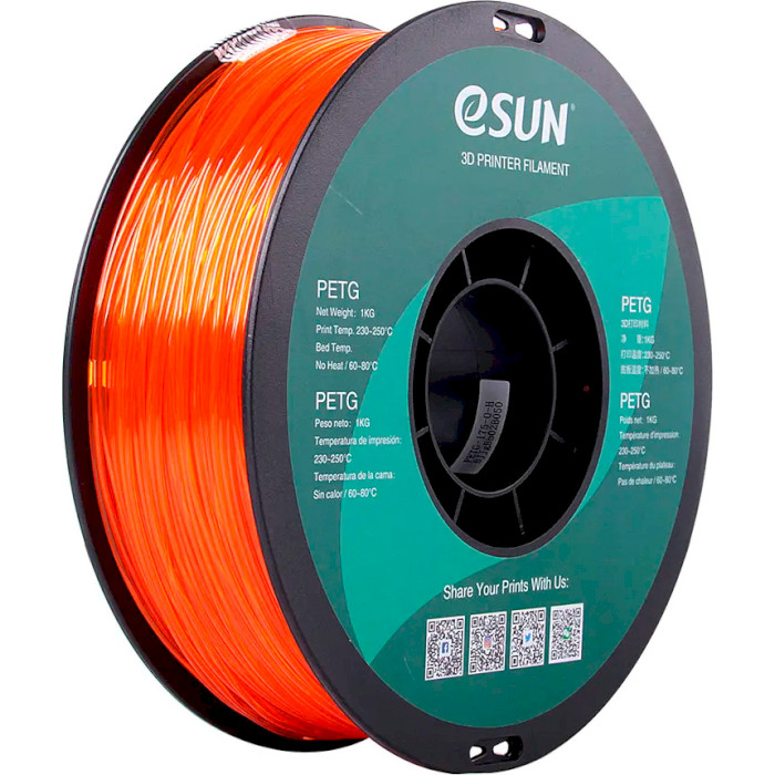 Пластик (філамент) для 3D принтера ESUN PETG 1.75mm, 1кг, Orange (PETG175O1)