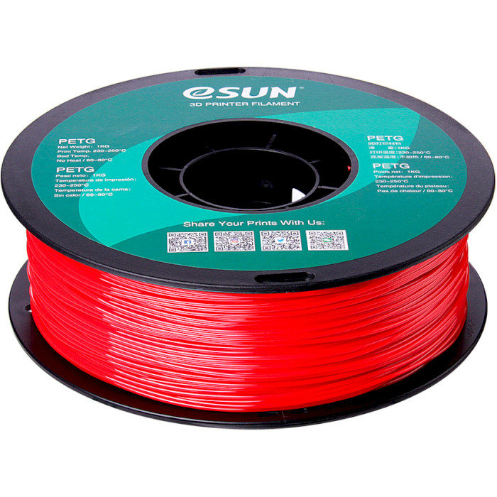 Пластик (филамент) для 3D принтера ESUN PETG 1.75mm, 1кг, Solid Red (PETG175SR1)
