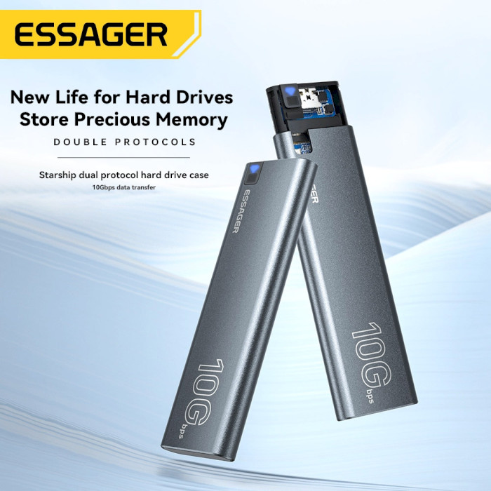 Кишеня зовнішня ESSAGER Type-C M.2 SATA/NVMe PCIe Hard Drive Enclosure NVMe/SATA M.2 SSD to USB 3.1 (EYPSN-XJ0G-Z)