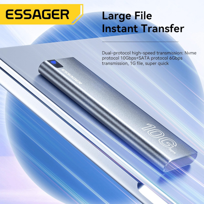 Карман внешний ESSAGER Type-C M.2 SATA/NVMe PCIe Hard Drive Enclosure NVMe/SATA M.2 SSD to USB 3.1 (EYPSN-XJ0G-Z)