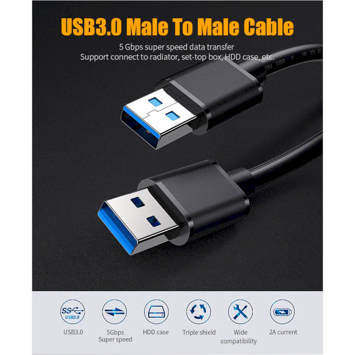 Кабель ESSAGER Extension Cable USB3.0 Male to Male 0.5м Black (EXCAA-YTB01)