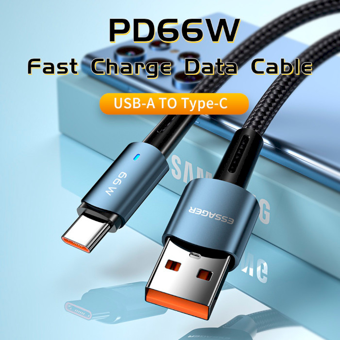 Кабель ESSAGER Sunset 66W Fast Charging Data Cable 6A USB-A to Type-C 0.5м Black (EXCT-CGB01)