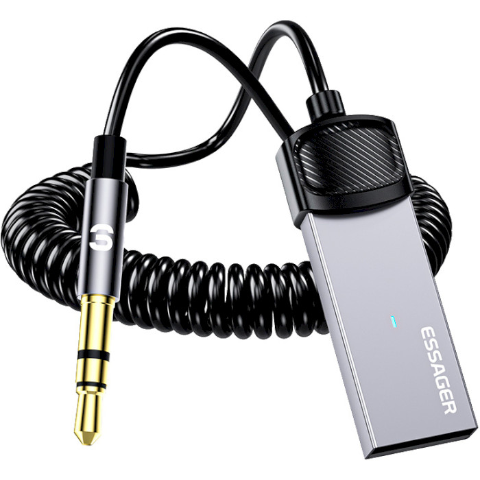 Bluetooth аудіо адаптер ESSAGER Twill Bluetooth 5.0 Aux Adapter Car Wireless Receiver USB to 3.5mm (EBT06-XW0H)
