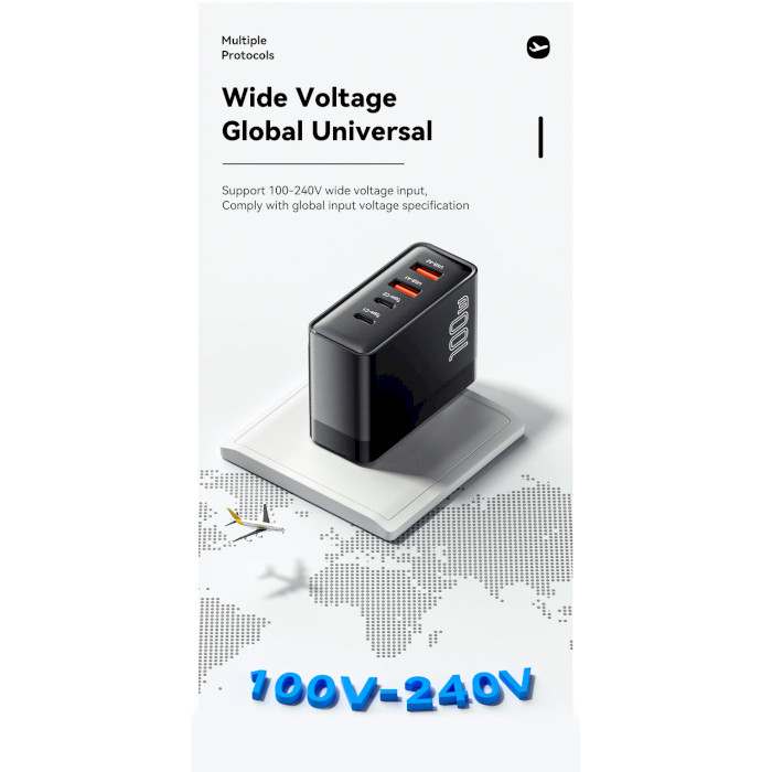 Зарядное устройство ESSAGER Grace 100W 2xUSB-A, 2xUSB-C, PD3.0, QC3.0 GaN Travel Charger Black (ECT2CA-QYB01-Z)