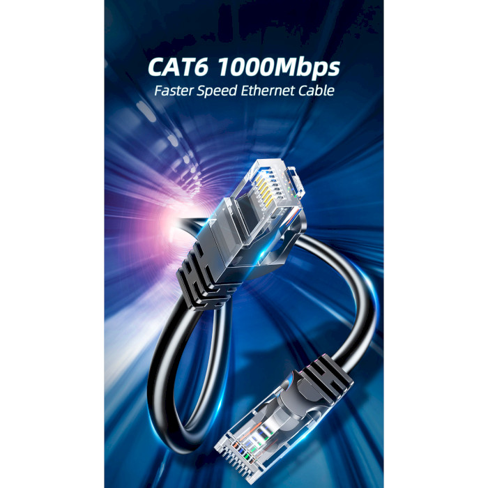 Патч-корд плоский ESSAGER TopSpeed Ethernet Flat Cable STP Cat.6 10м Black (EXCWXB-JSF01)