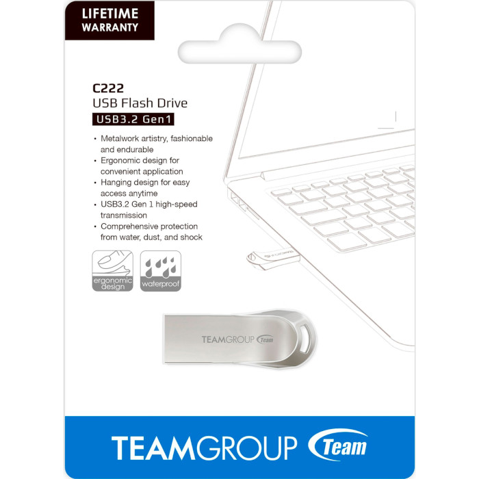 Флэшка TEAM C222 64GB USB3.2 Silver (TC222364GS01)