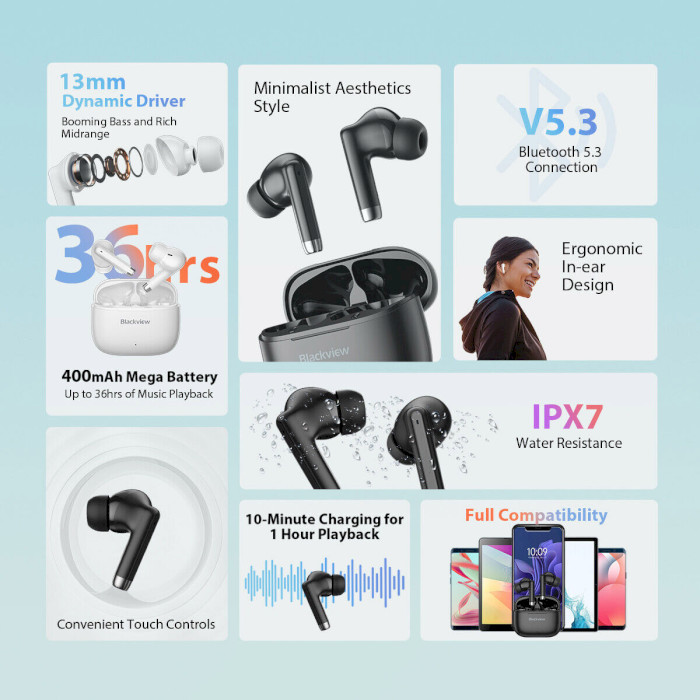 Наушники BLACKVIEW AirBuds 4 Pearl White