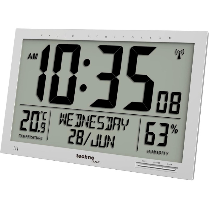Настенные часы TECHNOLINE WS8113 Modern Digital Radio-Controlled Wall Clock with Indoor and Outdoor Temperature Display