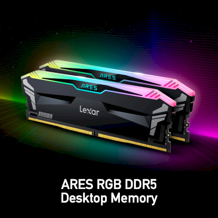 Модуль пам'яті LEXAR Ares RGB Black DDR5 6400MHz 32GB Kit 2x16GB (LD5EU016G-R6400GDLA)