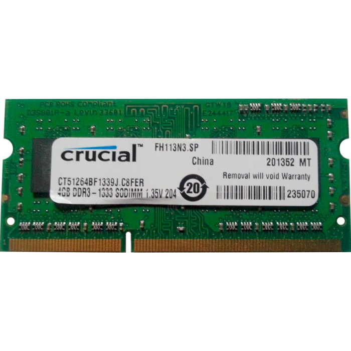 Модуль памяти CRUCIAL SO-DIMM DDR3L 1333MHz 4GB (CT51264BF1339J)