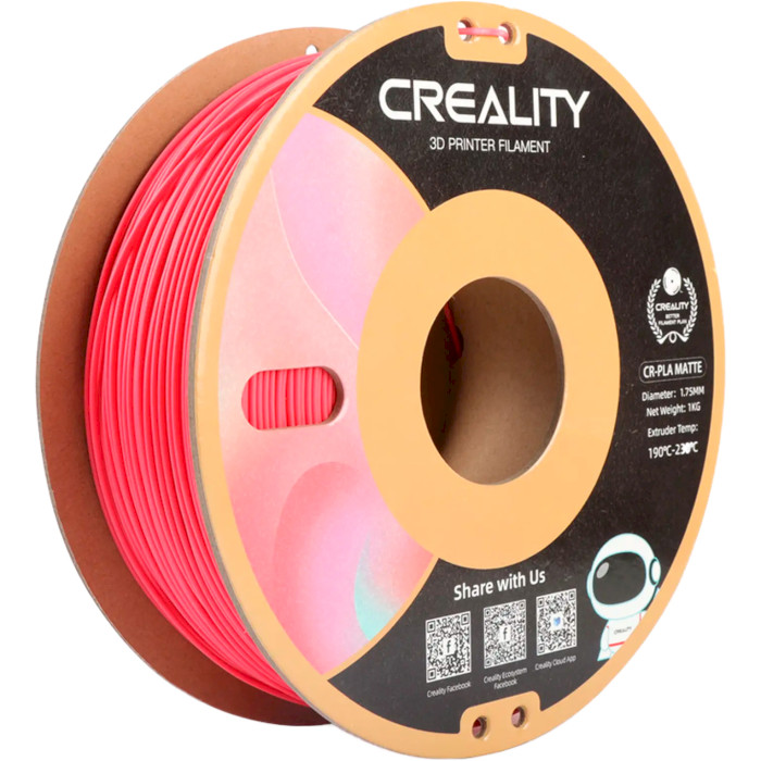 Пластик (філамент) для 3D принтера CREALITY CR-PLA Matte 1.75mm, 1кг, Strawberry Red (3301010300)