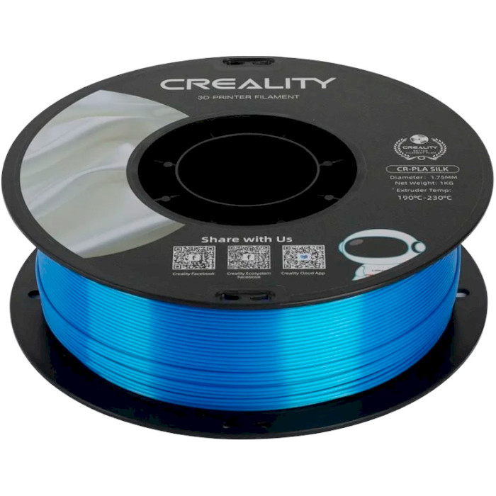 Пластик (філамент) для 3D принтера CREALITY CR-PLA Silk 1.75mm, 1кг, Blue (3301120006)