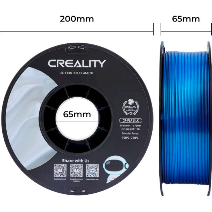 Пластик (филамент) для 3D принтера CREALITY CR-PLA Silk 1.75mm, 1кг, Blue (3301120006)