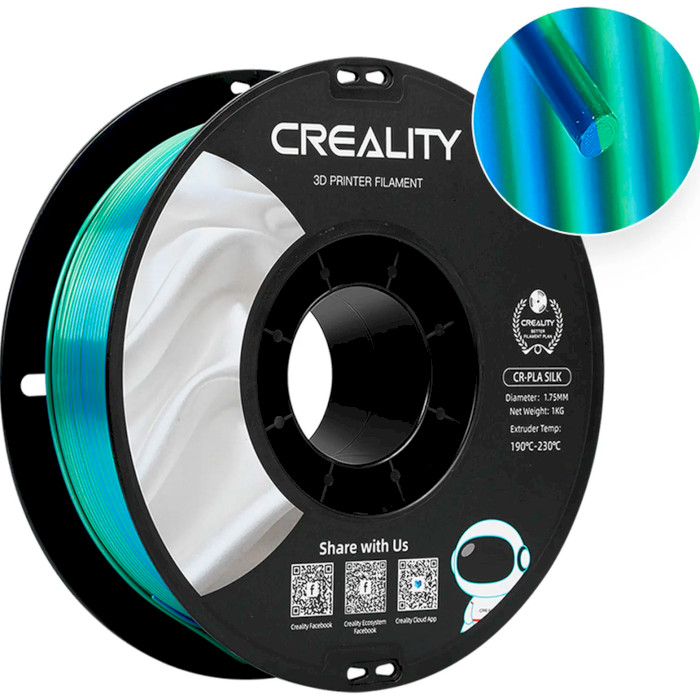 Пластик (філамент) для 3D принтера CREALITY CR-PLA Silk 1.75mm, 1кг, Blue/Green (3301120011)