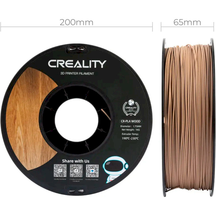 Пластик (філамент) для 3D принтера CREALITY CR-PLA Wood 1.75mm, 1кг, Wood (3301130001)