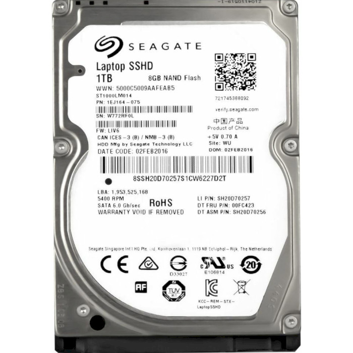 Жорсткий диск 2.5" SEAGATE Laptop SSHD 1TB SATA/64MB (ST1000LM014)