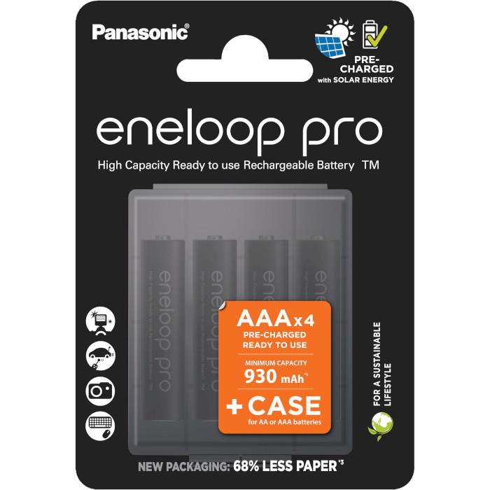 Акумулятор PANASONIC Eneloop Pro + Case AAA 930mAh 4шт/уп (BK-4HCDEC4/CP)