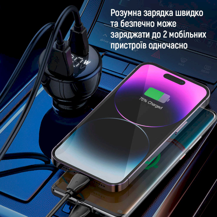 Автомобильное зарядное устройство COLORWAY Power Delivery 1xUSB-C, 1xUSB-A, PPS, 100W Black (CW-CHA044PD-BK)