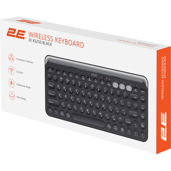 Клавіатура бездротова 2E KS250 WL BT EB/UA Black (2E-KS250WBK_UA)