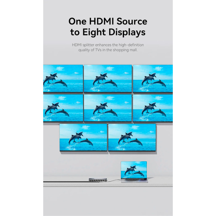 HDMI сплиттер 1 to 8 VENTION 1-in-8 Out HDMI Splitter 4K@30Hz (AKQB0-EU)