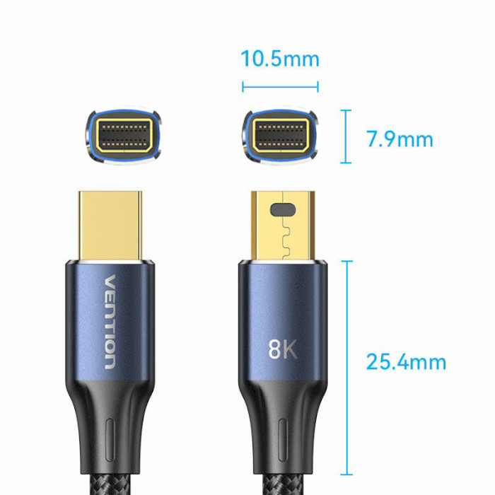 Кабель VENTION 8K Mini DisplayPort Male to Male HD Cable Mini DisplayPort 1.5м Black (HCGLG)