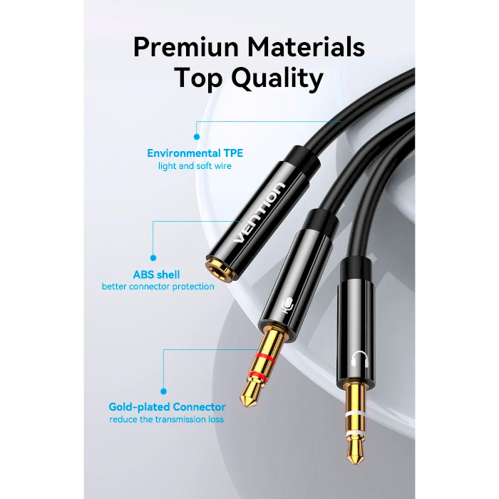 Сплиттер VENTION Dual TRS 3.5mm Male to 4 pole 3.5mm Female Audio Cable mini-jack 3.5мм - 2 x mini-jack 3.5мм 1м Black (BBTBF)