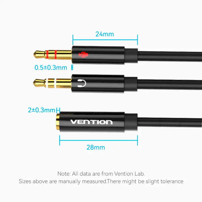 Спліттер VENTION Dual TRS 3.5mm Male to 4 pole 3.5mm Female Audio Cable mini-jack 3.5мм - 2 x mini-jack 3.5мм 1м Black (BHDBF)