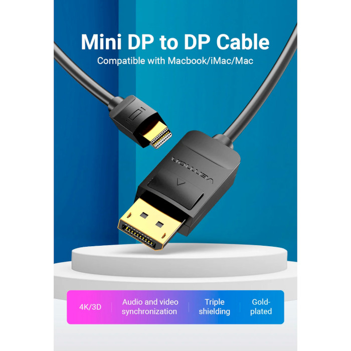 Кабель VENTION Mini DisplayPort to DisplayPort Cable Mini DisplayPort - DisplayPort 1.5м Black (HAABG)