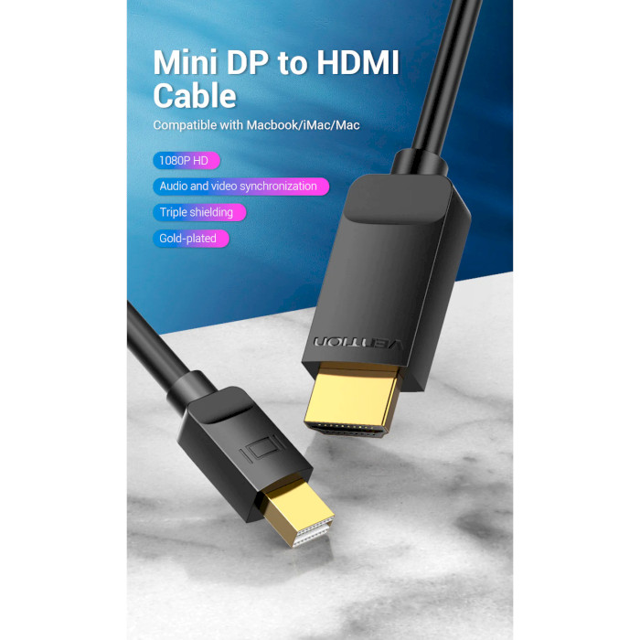 Кабель VENTION Mini DisplayPort to HDMI Cable Mini DisplayPort - HDMI v1.4 2м Black (HABBH)