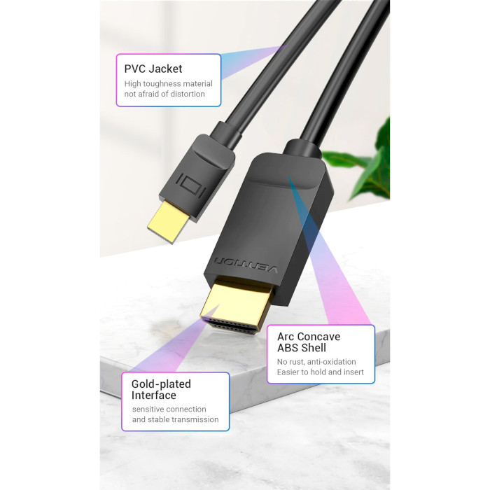 Кабель VENTION Mini DisplayPort to HDMI Cable Mini DisplayPort - HDMI v1.4 2м Black (HABBH)