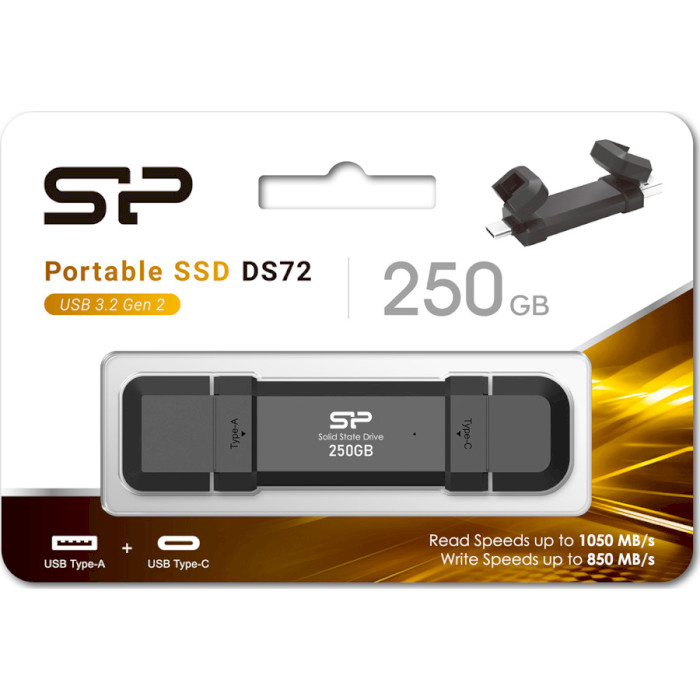 Портативный SSD диск SILICON POWER DS72 250GB USB3.2 Gen2 (SP250GBUC3S72V1K)