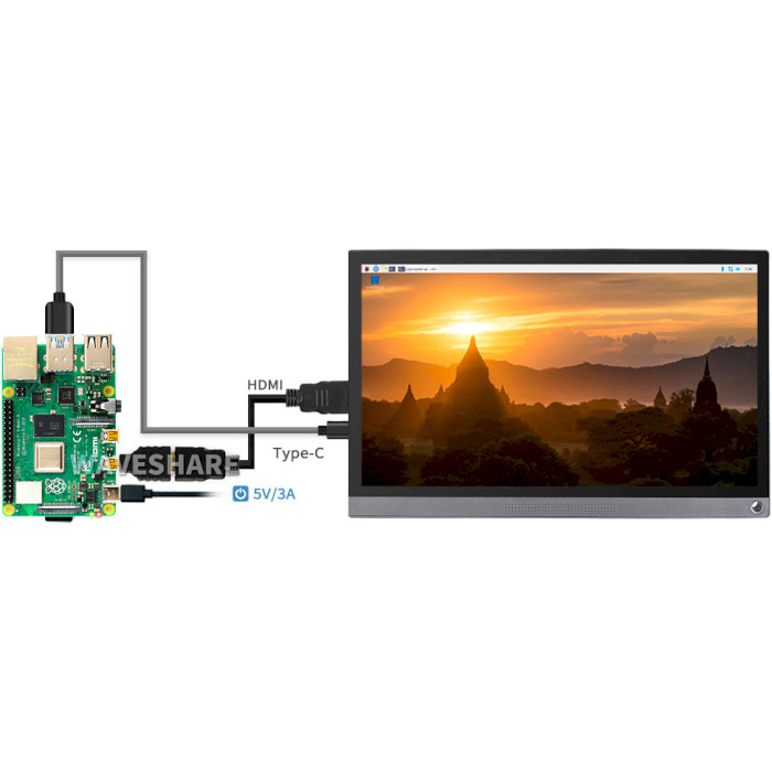 Корпус c экраном WAVESHARE 15.6" 1920x1080 LCD IPS Capacitive Universal Portable TS HDMI/Type-C (RJ041)