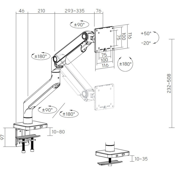 Настольное крепление для монитора OFFICEPRO MA712B 17"-49" Black