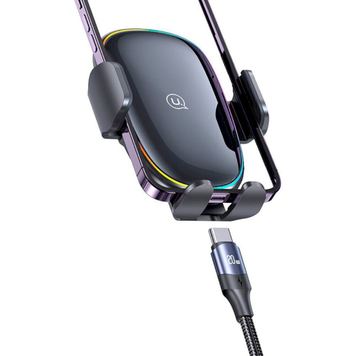 Автодержатель с беспроводной зарядкой USAMS US-CD187 15W Wireless Charging Car Holder with Colorful Light Black (CD187ZJ01)